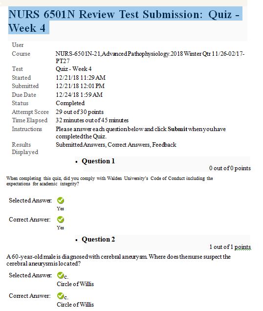 nurs 6501n week 4 quiz