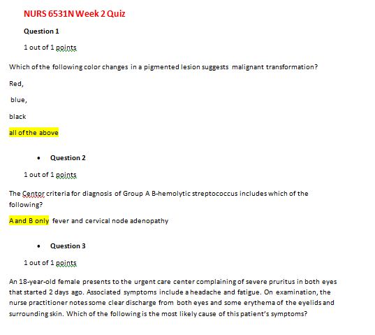nurs 6531n week 2 quiz